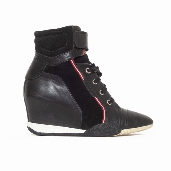 Bally Fangle Black Leather and Suede Lace-Up Wedge Sneakers - EU 7.5 - Picture 1 of 12